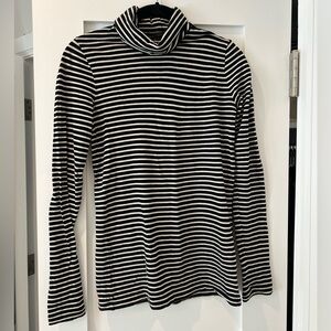 Black & Cream Striped Cotton J. Crew Long Sleeve Turtleneck Tee [Extra Small]